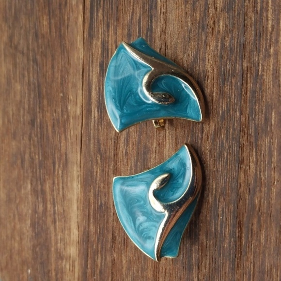 Mid century wave earrings clip on E213 - Picture 1 of 4